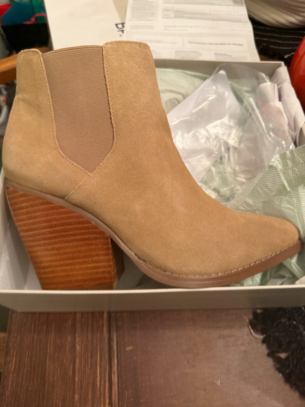 bp Tan Suede Chelsea Ankle Boot with Stacked Block Heel